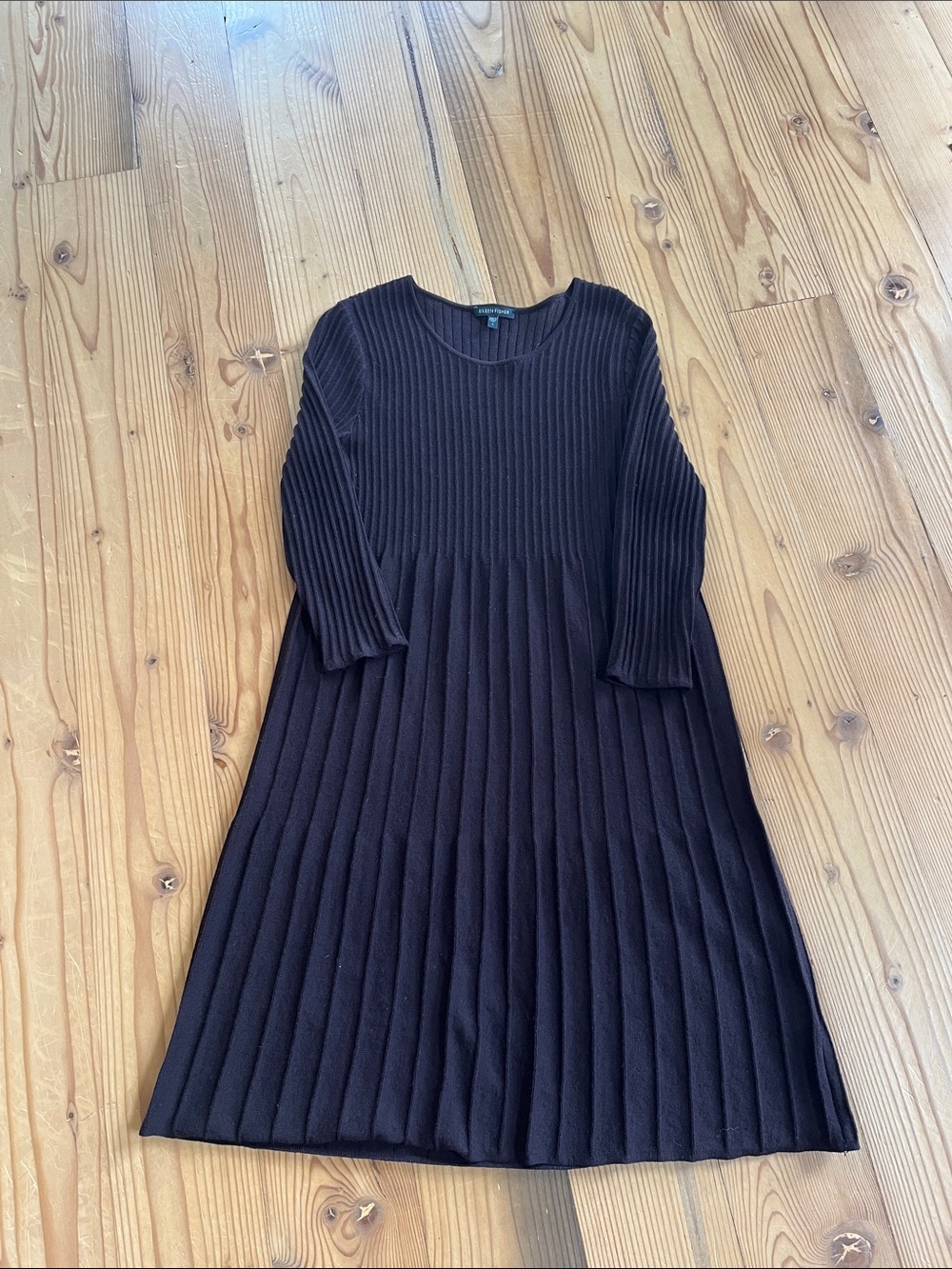 Eileen Fisher Ribbed wool crepe pleated dress S